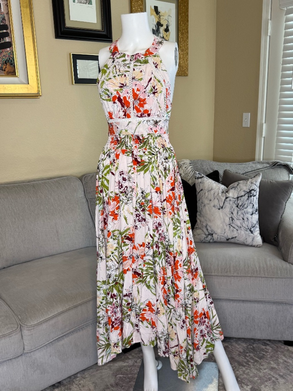 Anthropologie Abel The Label Tropical Floral Halter Maxi Dress Size M NWOT